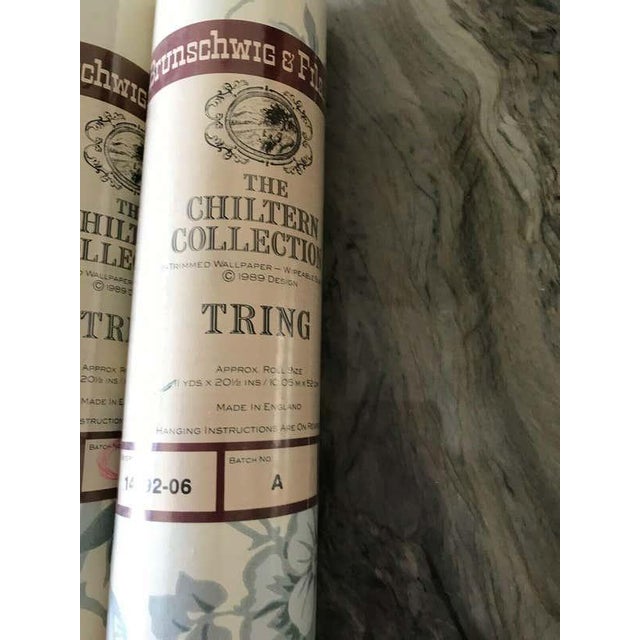 Brunschwig & Fils blue floral Chiltern "Tring" wallpaper hand-printed in England, 1989. Three rolls as pictured. Two rolls...