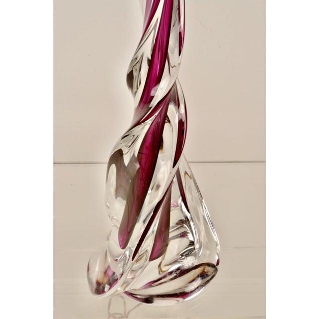 An unusually tall example of the elegant glass table lamps by Belgian glassworks, Val Saint Lambert. Featuring hand blown-...