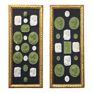 A Pair of Neoclassical Grand Tour Intaglio & Cameo Sets in Gilded Guilloche Frames For Sale