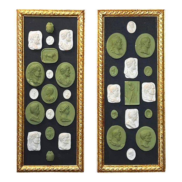 A Pair of Neoclassical Grand Tour Intaglio & Cameo Sets in Gilded Guilloche Frames For Sale