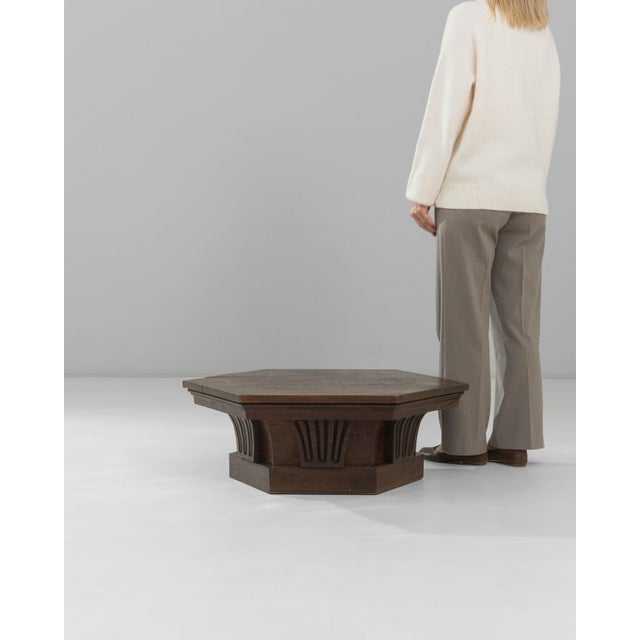 1910s French Hexagonal Oak Coffee Table In Original Patina For Sale - Image 11 of 18