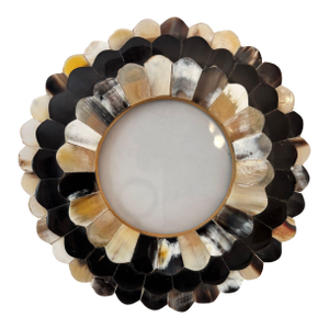 Round Scalloped Picture Frame in White and Brown Horn Bone Inlaid