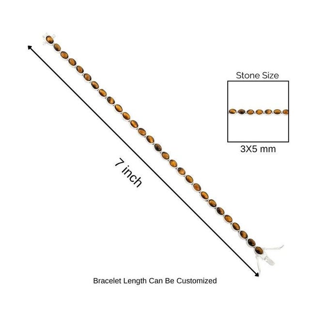 Retro Tiger’s Eye Tennis Bracelet in Sterling Silver for Her For Sale - Image 11 of 13