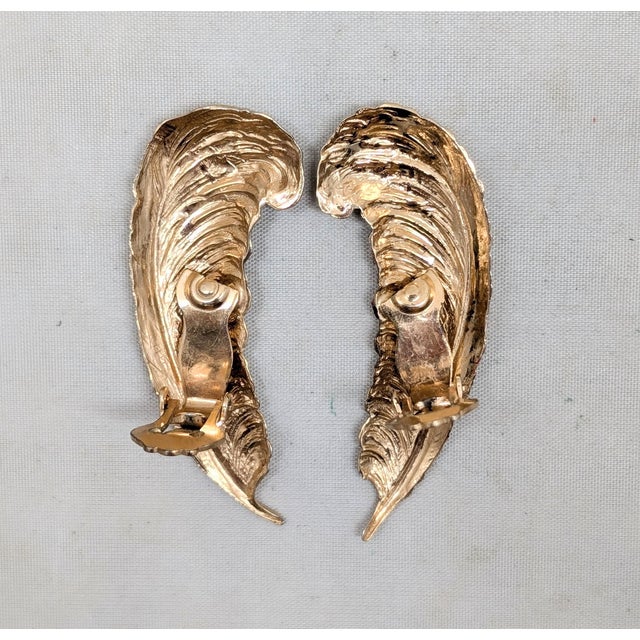 Metal Vintage Signed Napier Goldtone Feather Clip Earrings-2 Pieces For Sale - Image 7 of 8