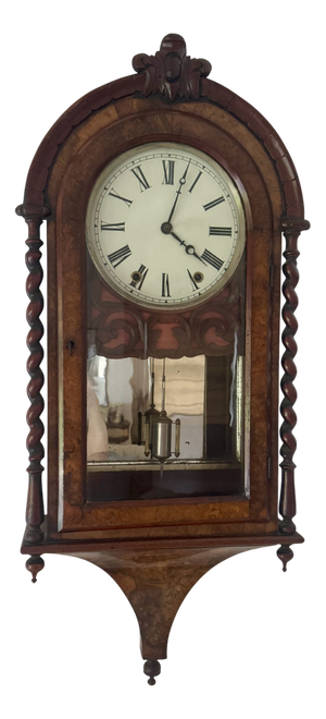 Antique Victorian Burr Walnut Wall Clock, 1860s