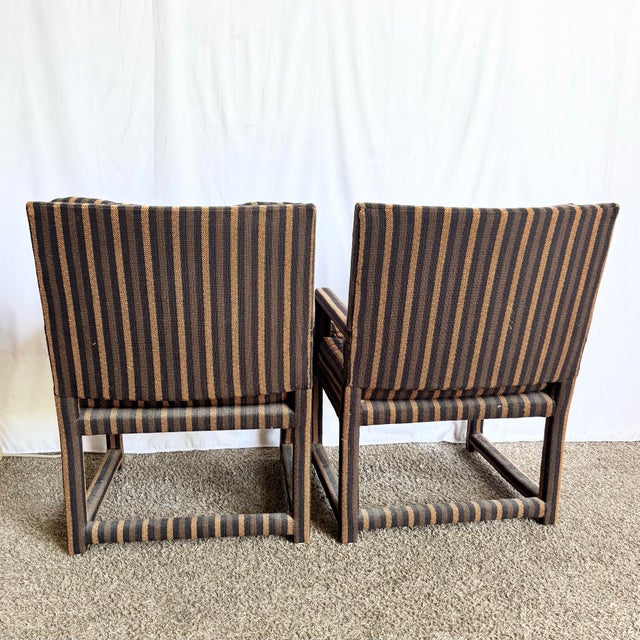 Mid 20th Century Postmodern Black and Brown Tufted Parsons Arm Chairs - A Pair For Sale - Image 5 of 12
