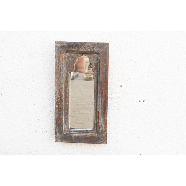 Indian Weathered Stone Charcoal Indian Arched Mirror For Sale - Image 3 of 7