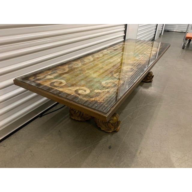 1960s Mid Century Dolphin Koi Fish Reverse Painted Glass Coffee Table For Sale - Image 5 of 12