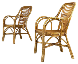 Set of Mid-Century Modern Italian Rattan Armchairs with Curved Armrests, 1960s