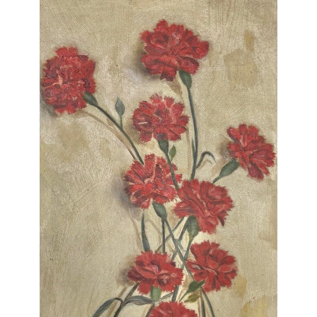 American Antique Botanic Oil Painting of Red Carnations, Late 19th Century For Sale - Image 3 of 8