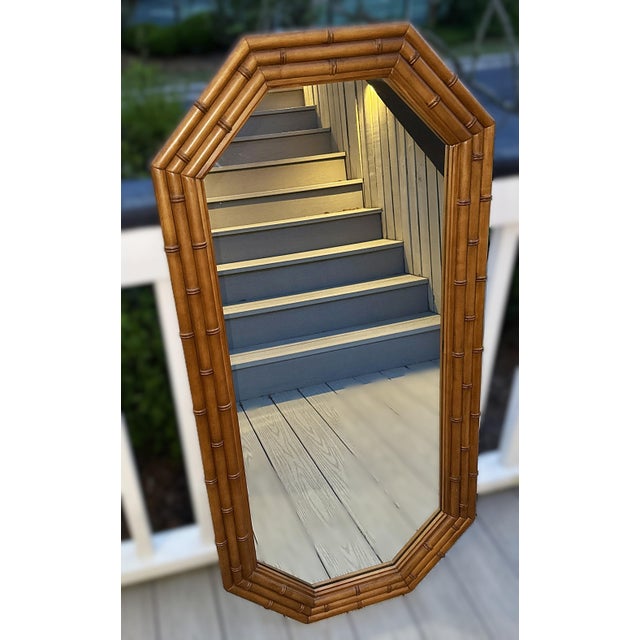 Tan Pair of Faux Bamboo Octagonal Mirrors — 48” Tall Pair For Sale - Image 8 of 12
