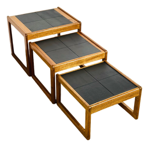 Vintage Nesting Tables in Teak and Black Ceramic, 1960s, Set of 3