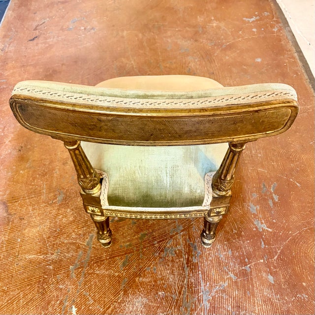 Vintage Hollywood Regency Neoclassical Vanity Chair / Slipper Chair in Sage Velvet With Giltwood Frame & Casters For Sale In Los Angeles - Image 6 of 12