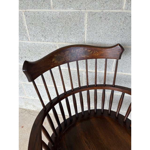 English Hitchcock New London Model Oak Paint Decorated Arm Chairs - A Pair For Sale - Image 3 of 11