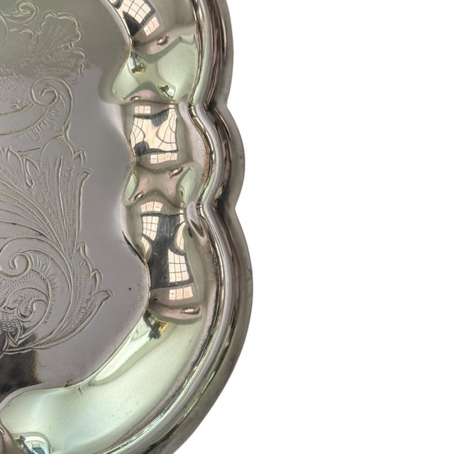 Large Vintage f.b. Rogers Silverplate Footed Butler’s Serving Tray - 27.5” For Sale In Los Angeles - Image 6 of 13