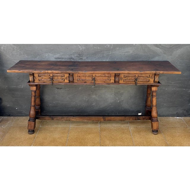 Spanish Renaissance Revival Three-Drawer Console Table, 1920 For Sale - Image 3 of 18