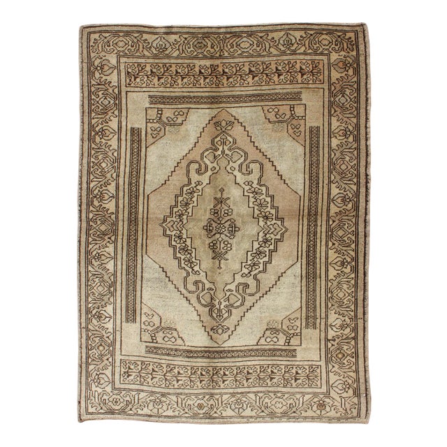 1940s Vintage Turkish Oushak Rug - 4′ × 5′7″ For Sale