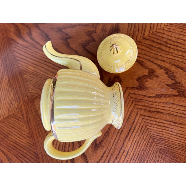 Vintage Bright Yellow Tea Pot With Gold Accents Chairish