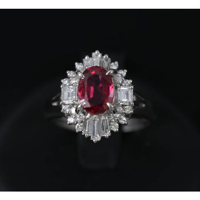 Late 20th Century Gia Certified Ruby & 0.54ct Diamond Platinum Ring, Size 4.75 For Sale - Image 14 of 18