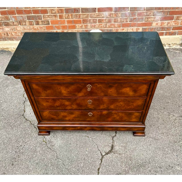 Late 20th Century Maitland-Smith Burlwood & Black Marble Neoclassical Commode For Sale - Image 10 of 12