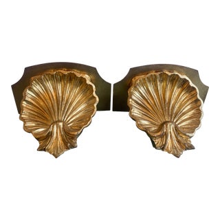 Italian Carved Wood and Gold Leaf Shell Shelves For Sale
