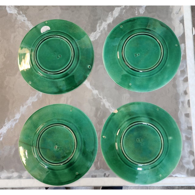 Ceramic Antique 19th Century Minton Majolica Green Leaf Basketweave Plates - Set of 4 For Sale - Image 7 of 16
