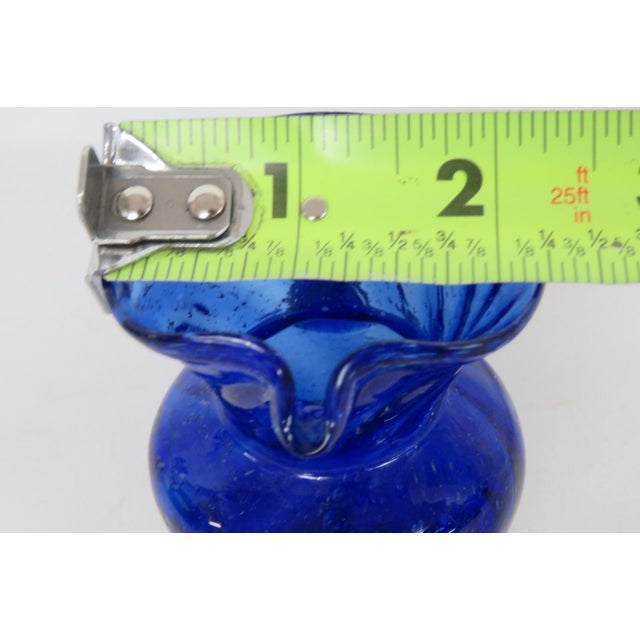 Mid 20th Century Hand Blown Art Glass Mini Pitcher Small Creamer Cobalt Blue Swirl Pattern For Sale - Image 13 of 15