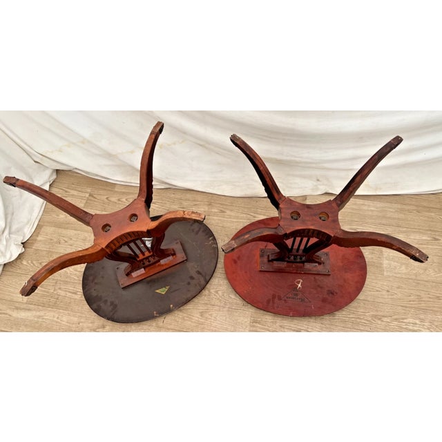 Vintage Mersman Accent Oval Side Tables, Lyre Harp Base, Mahogany Set of Two For Sale - Image 16 of 18