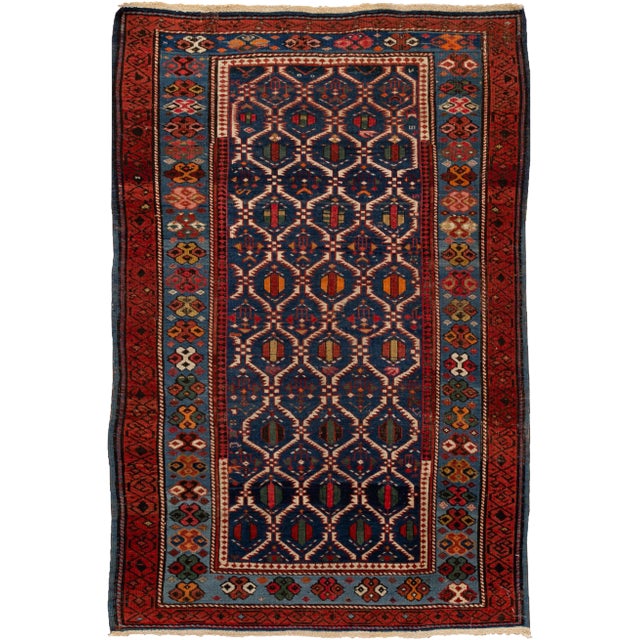 Late 19th Century Antique Caucasian Scatter Wool Rug For Sale