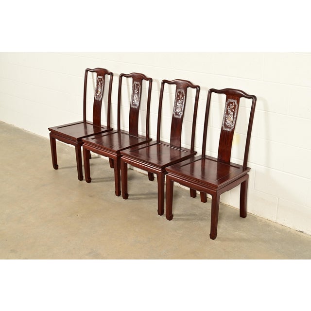 Antique Chinese Carved Rosewood Dining Chairs With Mother of Pearl Inlay, Circa 1890s For Sale In South Bend - Image 6 of 13