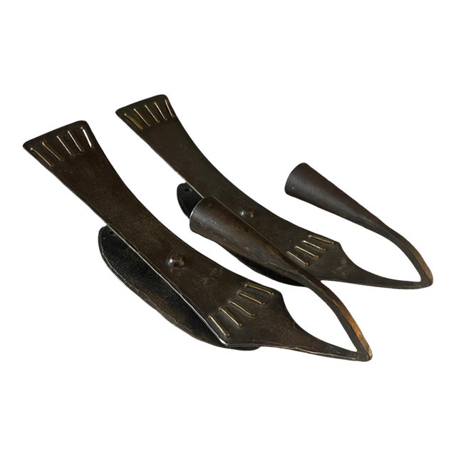 Pair of Forged Iron and Brass Wall Sconces by Lars Holmström Arvika For Sale