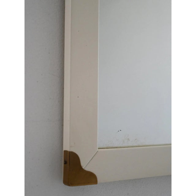 Vintage Scandinavian Mirror in White Lacquer with Brass Corners, 1950s For Sale - Image 4 of 7