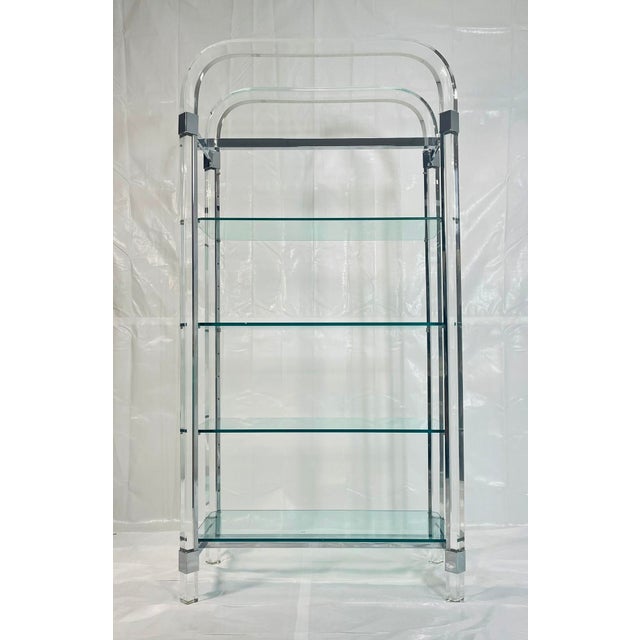 Mid-Century Modern 1970s Charles Hollis Jones Lucite & Chrome Etagere, Signed 1974 – Adjustable Shelves For Sale - Image 3 of 18