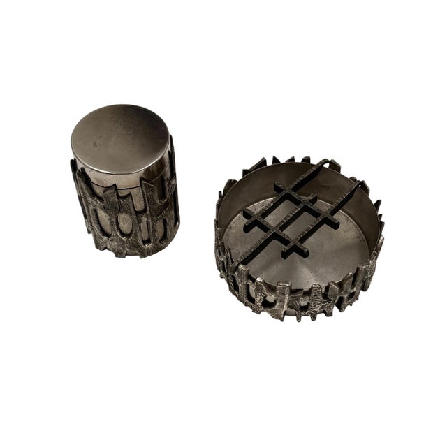 Brutalist Top Smoking Set, Ashtray and Cigars Box, Morbelli Italy 1970 For Sale - Image 6 of 11