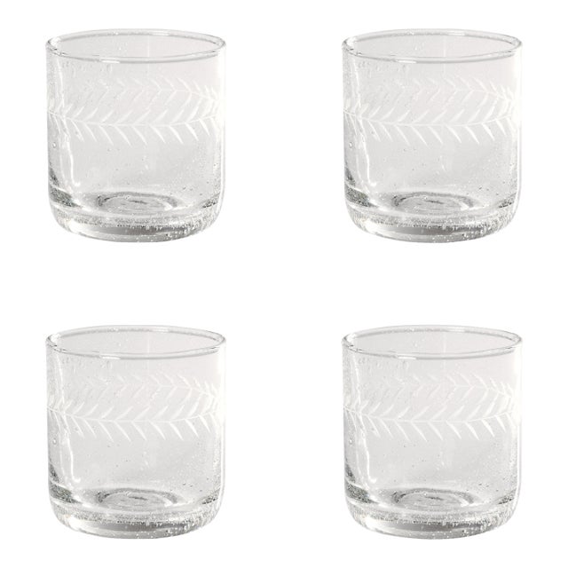 Tuscan Handmade Etched Rock Glasses, Set of 4 For Sale