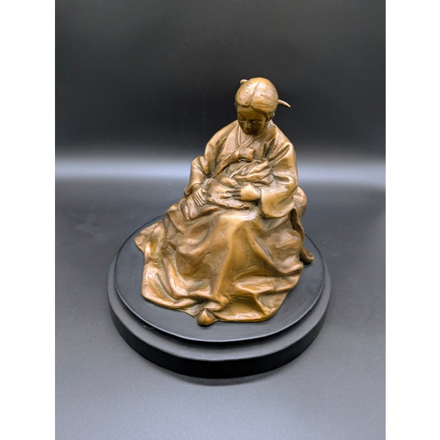 Traditional Vintage Korean Bronze Sculpture: "Sleeping Child" Signed by Artist For Sale - Image 3 of 9