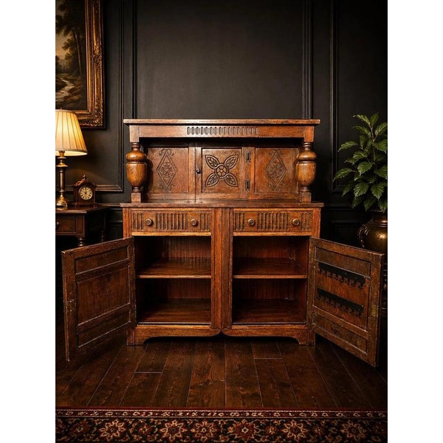 Antique Arts & Crafts Carved Quarter-Sawn Oak Sideboard Dresser For Sale - Image 10 of 12