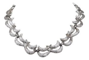 Vintage Signed Monet Textured Rhodium Plated Collar Necklace