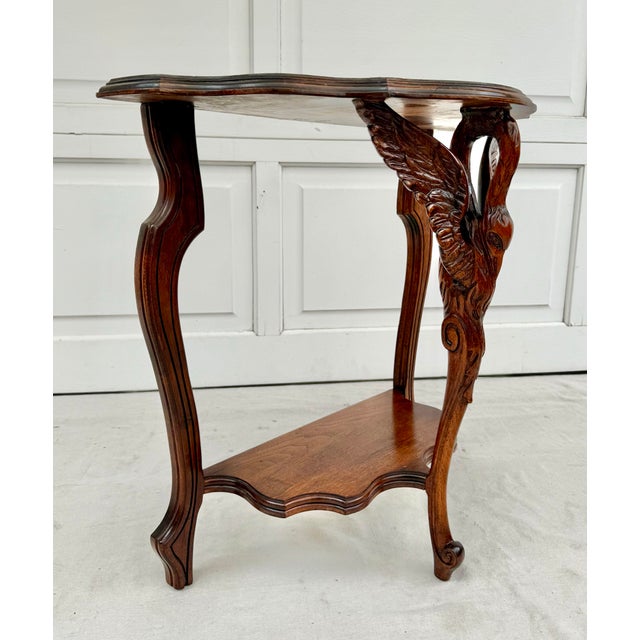 Neoclassical Early 20th C. Carved Swan Demi-Lune Console or Side Table For Sale - Image 3 of 11