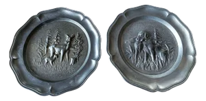 Tin Plates with Hunting Theme, 1900s, Set of 2