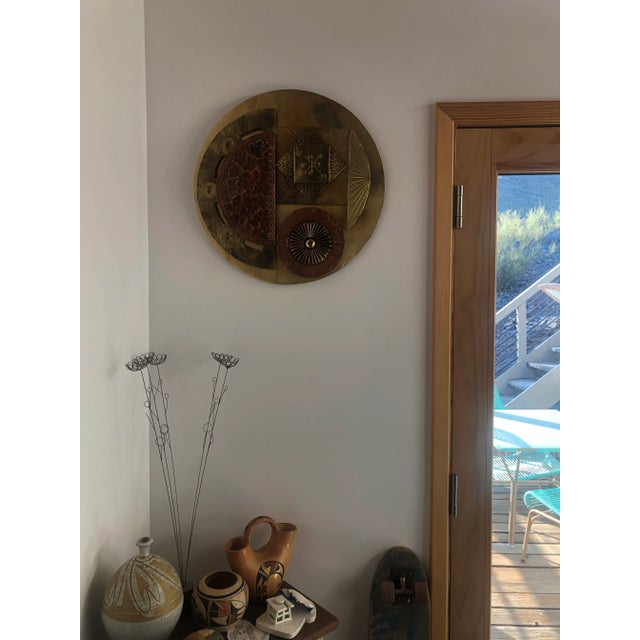 Wood Mid 20th Century Brutalist Brass and Copper Sculptural Wall Art by Stephen Chun For Sale - Image 7 of 12