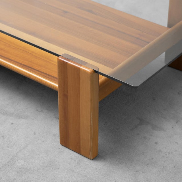 Brown Wood and Glass Coffee Table, 1970s For Sale - Image 8 of 10