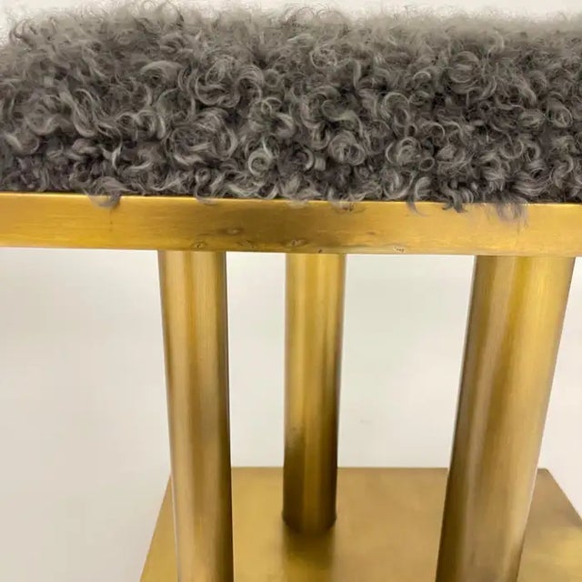 Pair of Kelly Wearstler Bronze and Grey Curly Mongolian Lamb Stools, Usa 2015 For Sale In Miami - Image 6 of 12