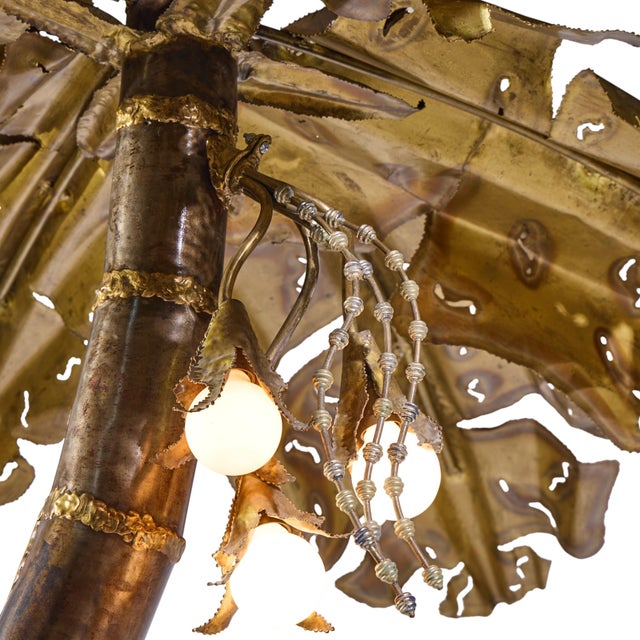 Mid 20th Century Mid 20th Century Henri Fernandez Brutalist Grande Palma Brass Palm Tree Sculpture Lamp For Sale - Image 5 of 6