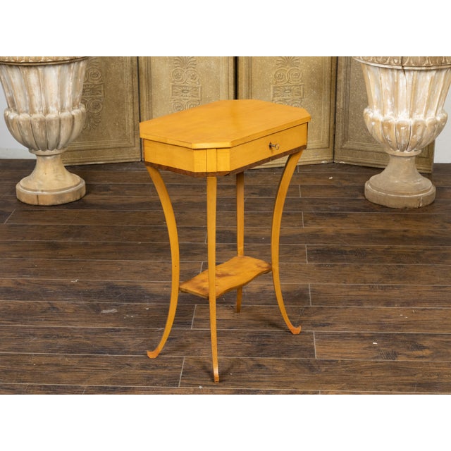Brown Austrian Biedermeier 19th Century Table with Octagonal Top and Divided Drawer For Sale - Image 8 of 12