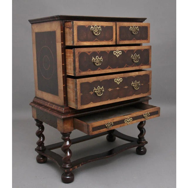 Early 20th Century Laburnam Oyster Chest on Stand in the Style of William & Mary, Set of 2 For Sale - Image 9 of 12