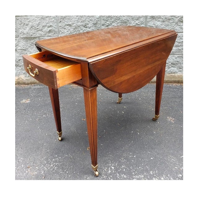 Ethan Allen Solid Cherry Drop-Leaf Pembroke Side Table on Wheels For Sale - Image 10 of 10