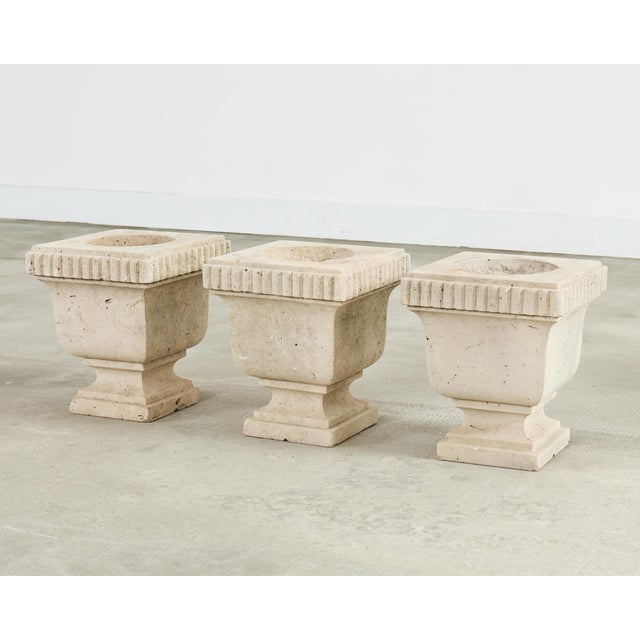 Set of Three Neoclassical Style Carved Stone Urn Planters For Sale - Image 18 of 18