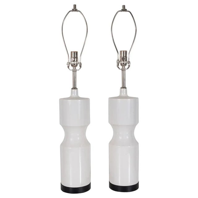 White "turned" Ceramic Table Lamps - A Pair For Sale - Image 8 of 8