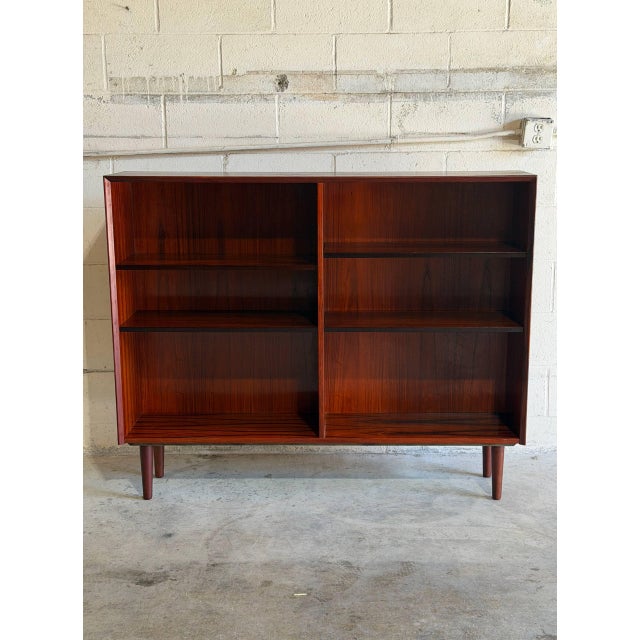 Mid-Century Modern Rosewood Bookcase Small Open Double Column Shelving Unit Made in Denmark 1960s For Sale - Image 3 of 10